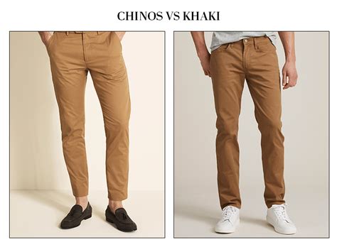 Chinos vs khakis. Chinos vs. Jeans vs. Trousers: The Differences. There are a few differences between the three, as discussed below: Fabrics. Jeans and Chinos are made from twill fabric and cotton, but manufacturers use a heavier twill to make jeans compared to Chinos. Manufacturers use pure cotton mainly to make trousers, although some also … 