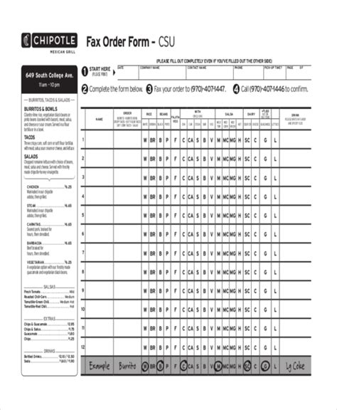 Chipotle Fax Order Form Fill Out and Sign Printable PDF Template