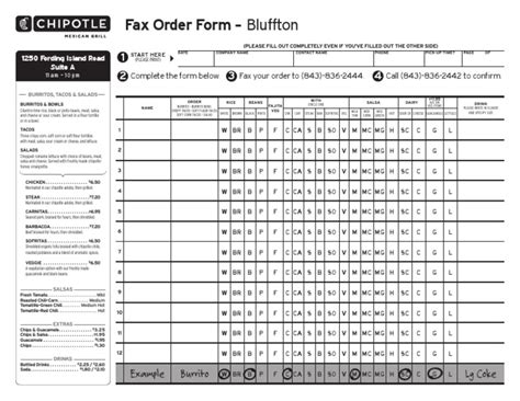 Chipotle Order Form Printable Martin Printable Calendars