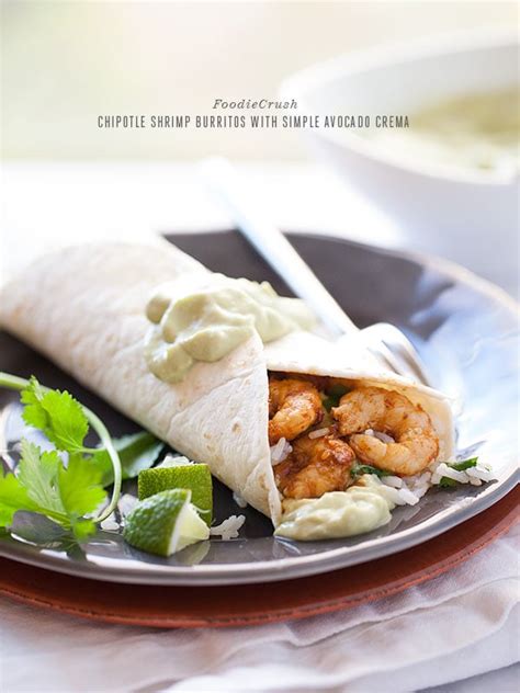 Chipotle Shrimp Burritos with Avocado Crema - foodiecrush