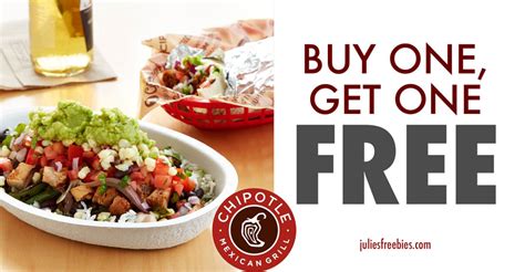 Chipotle buy one get one free. Feb 14, 2024 · When Grubhub users buy one burrito from Chipotle on Valentine’s Day, they’ll get another free. Hooters Played only on Wednesday, guests can spin to win $1 wings, a free appetizer, 50 percent ... 