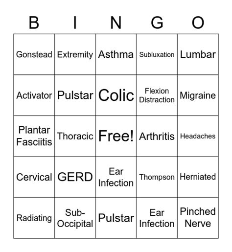 Chiro Bingo Card