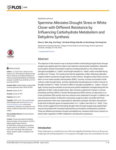 Chitosan and spermine enhance drought resistance in white clover, asso…