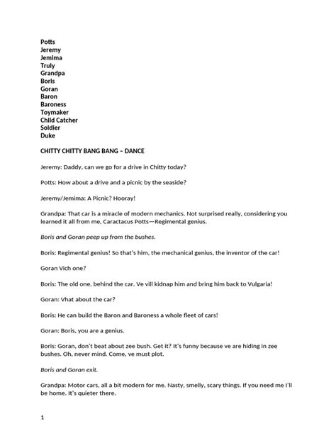 Chitty Chitty Bang Bang Musical Script