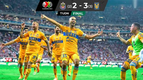 Chivas vs tigres final. Tigres se coronó campeón de la Liga MX al derrotar a Chivas en tiempo extra (3-2) en la Final del Clausura 2023. El equipo felino consiguió su octavo título en la Primera División de México ... 