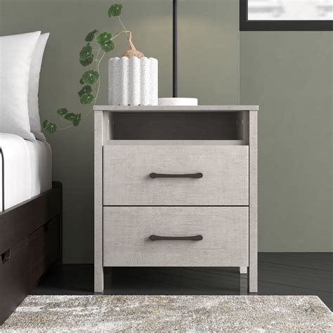Chivonne 22.7 2 drawer nightstand. Henson 2 Drawer Nightstand. by Joss & Main. $380.00 $711.00 (48) Rated 4 out of 5 stars.48 total votes. Give the bedroom a uniform industrial look with a rustic feel. Clean lines and industrial detailing make this nightstand the perfect addition to your bedroom. With a light stain on its solid pine wood, this nightstand blends in seamlessly ... 
