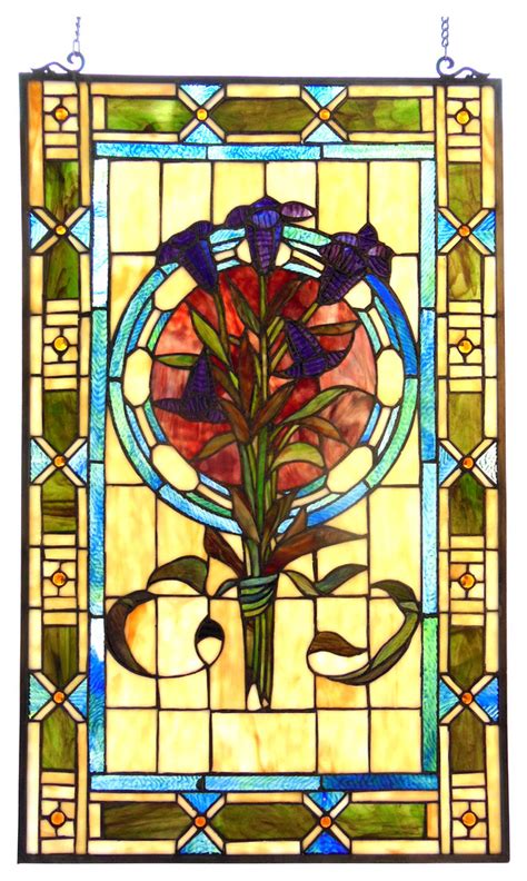 Chloe-Lighting Tiffany-Glass Tulips Design Window Panel