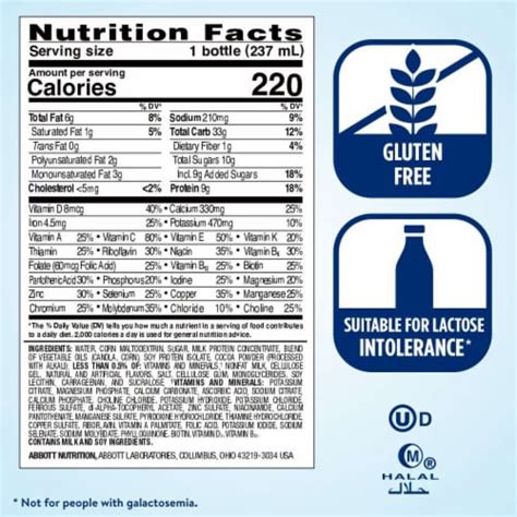 Choclate Ensure Nutrient Label