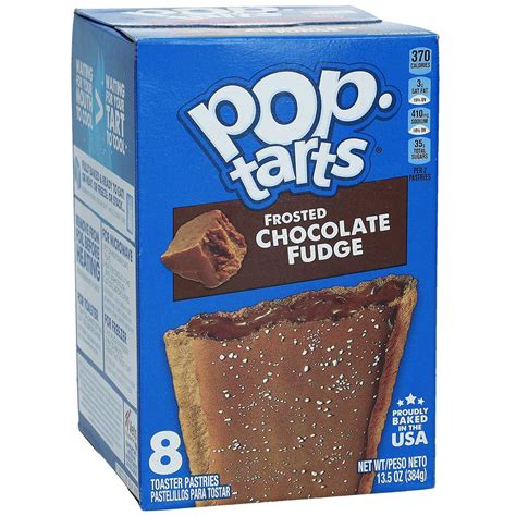 Chocolate fudge pop tarts. Frosted Chocolate Fudge, Toaster Pastries. Pop-Tarts. Nutrition Facts. Serving Size: pastries (96 g grams) Amount Per Serving. Calories 370 % Daily Value* Total Fat 9 g grams 12% Daily Value. Saturated Fat 3 g grams 15% Daily Value. Trans Fat 0 g grams. Polyunsaturated Fat 3 g grams. 