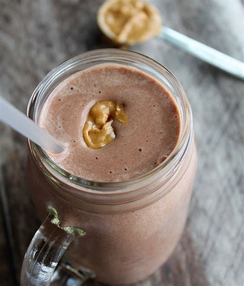 Chocolate peanut butter protein shake. Ingredients. for 2 servings. 1 ½ cups water, or yogurt or milk of choice. ¼ cup peanut butter. 1 scoop chocolate protein powder. 1 tablespoon dark chocolate cocoa powder. 2 bananas, frozen. 