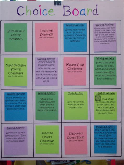 Choice Board for enrichment and early finishers...color coded by