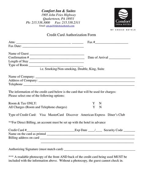 Choice Hotels Credit Card Authorization PDF Form FormsPal