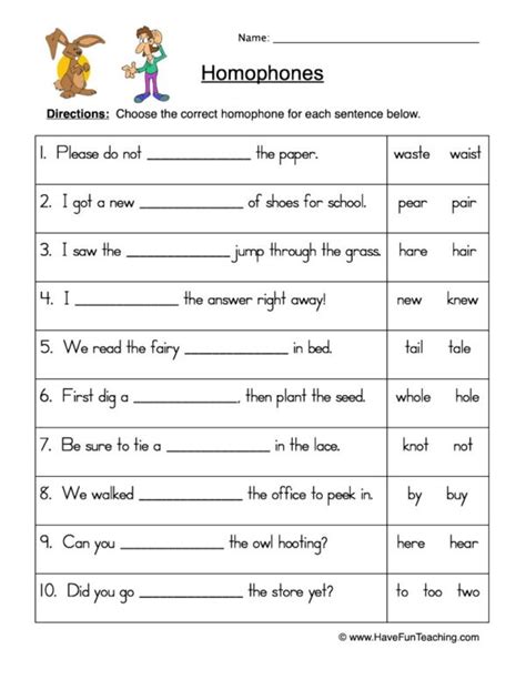 Choosing Homophones Worksheet Have Fun Teaching