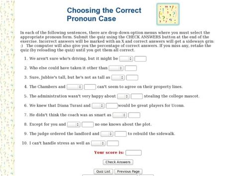 Choosing the Correct Pronoun Case: Quiz One