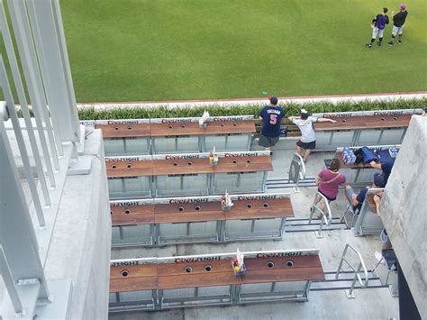 Chop House Terrace is the largest seating option in sections 156-160. Each section has 5 rows that are high top bar-style seating with chairbacks. Furthermore, each seat will have a built-in cupholder in the table, so fans will always have a place to put their drinks. Chop House Deck is labeled as section 259.. 