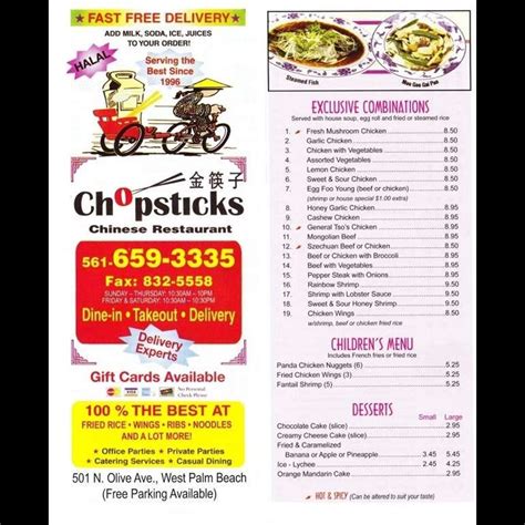 View the Menu of Chopsticks Restaurant in 501 N Olive Ave, West Palm Beach, FL. Share it with friends or find your next meal. Chinese Restaurant. Everything 100% Halal.. 