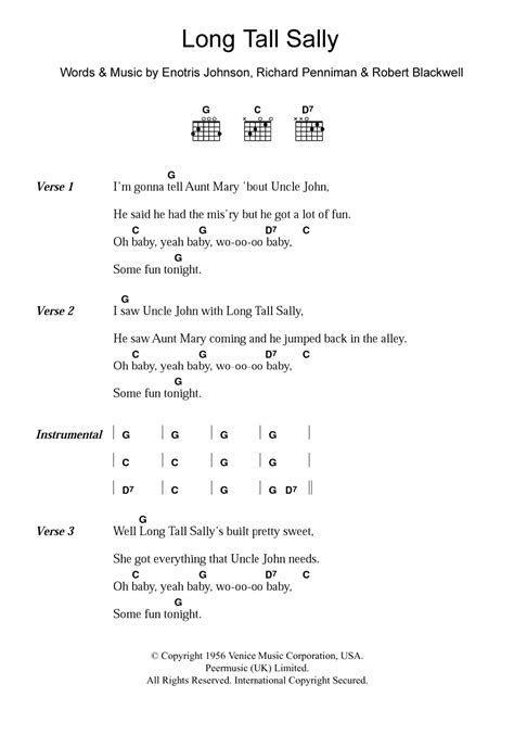 Chords for Long Tall Sally - 1956 "Little Richard"