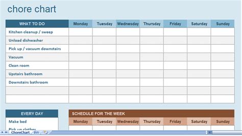 Chore Template Excel