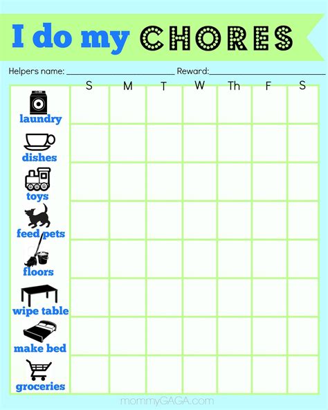 Chores for 6 year olds. Chore Chart for 5-Year-Old. Each child develops at a different pace. Some kids might not be ready for some of these chores. If not, don’t push them. Check out our list of age-appropriate chores to find daily chores for kids that are more relevant. We offer a selection of free printable chore charts with pictures. 