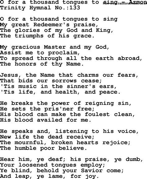 Christ In Song Hymnal O For A Thousand Tongues To Sing