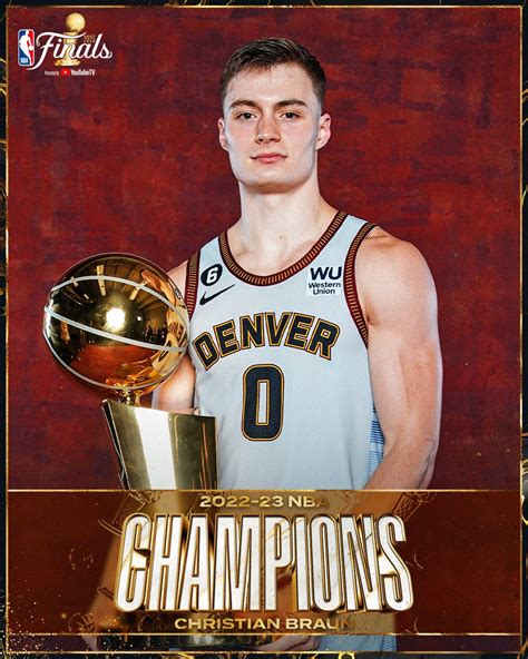 Nuggets rookie Christian Braun has had a pretty good year. ... He’s one of five players all-time to win an NCAA and NBA championship in consecutive years, joining Bill Russell, Henry Bibby .... 