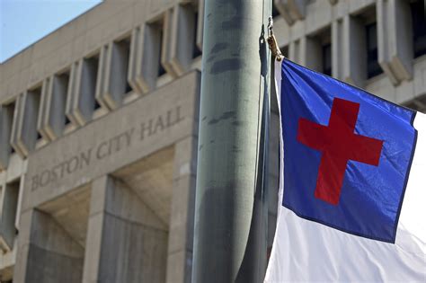 Christian flag in speech battle flies, briefly, over Boston