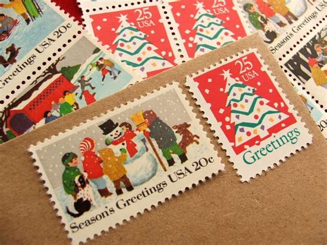 Christmas .. Let it Snow .. UNused Vintage Postage Stamps .. post 5