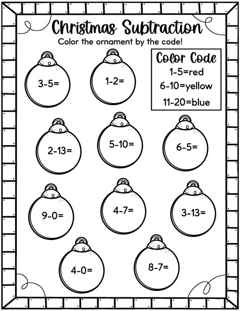 Christmas Addition And Subtraction Worksheets First Grade