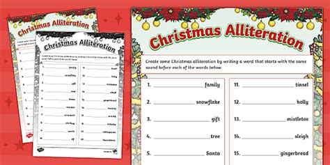 Christmas Alliterations Worksheet