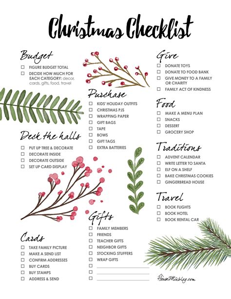 Christmas Check List Download Free Printables