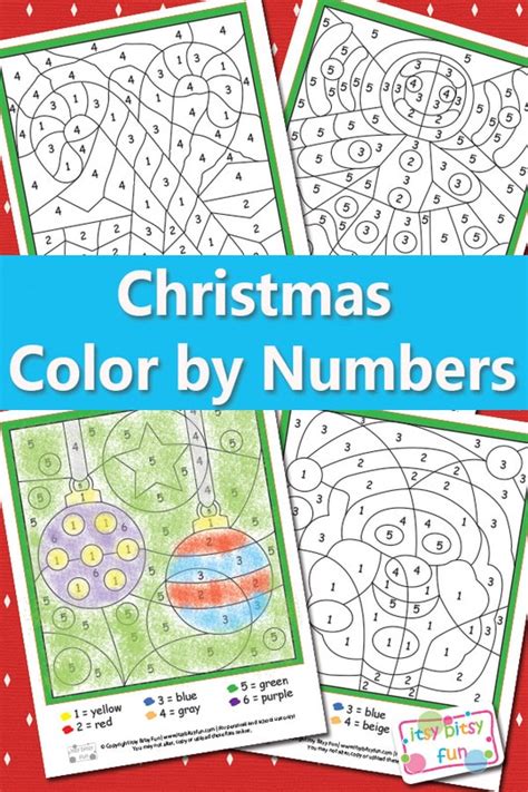 Christmas Color By Numbers Worksheets Itsybitsyfun Com