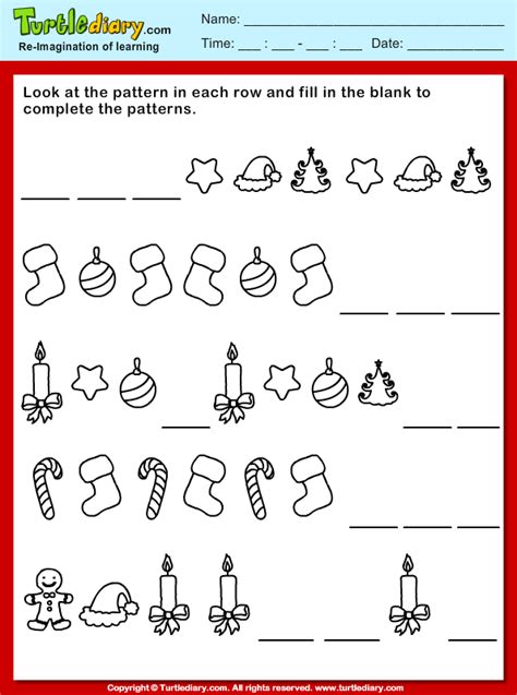 Christmas Complete the Patterns Turtle Diary Worksheet