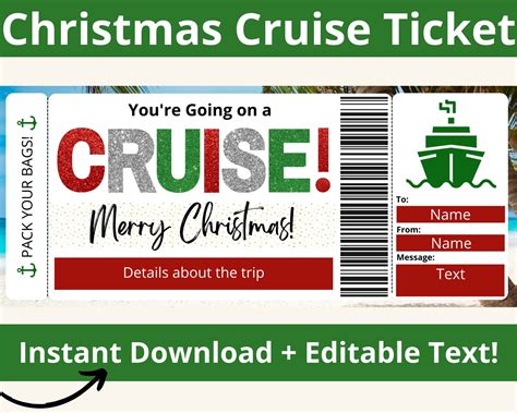 Christmas Cruise Boarding Pass Template Printable Cruise Ticket Gift