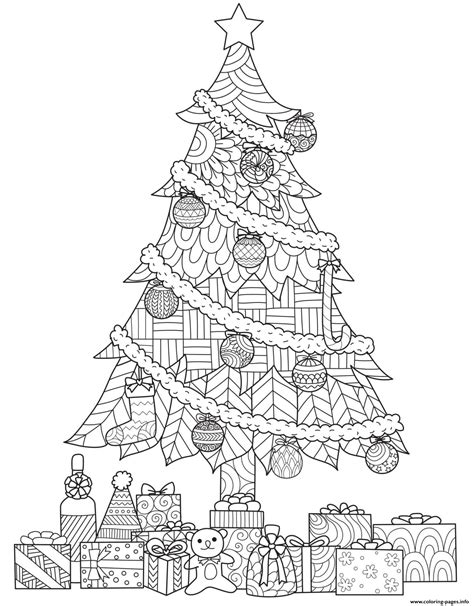 Christmas For Adults Decorated Tree Gifts Intricate Pattern Coloring