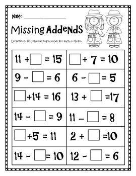 Christmas Freebie Print And Go First Grade Math Worksheets Math Addition Worksheets Missing Addend