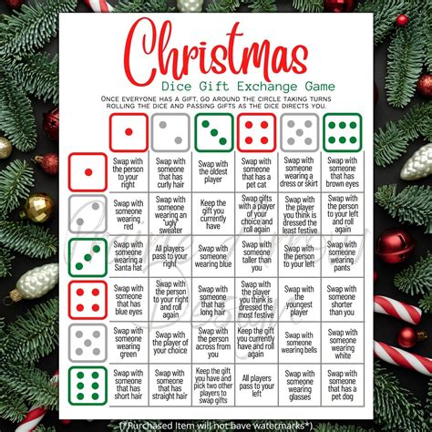 Christmas Gift Exchange Dice Game Printable Game Red and Etsy