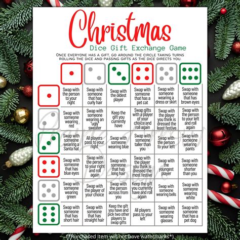 Christmas Gift Exchange Dice Game With Printable