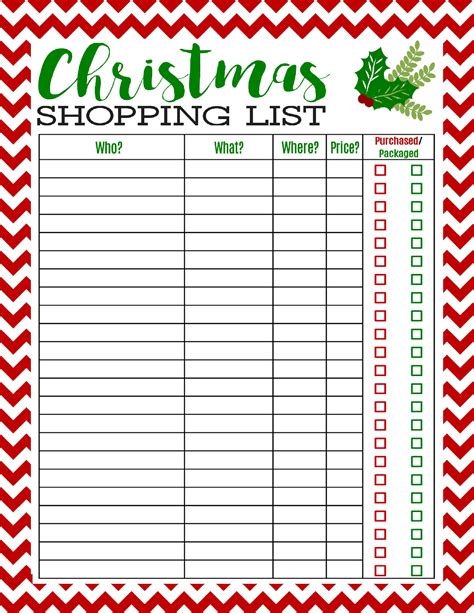 Christmas Gift List Printables