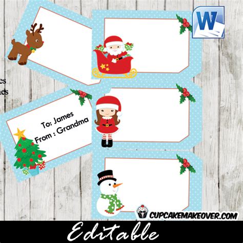 Christmas Gift Tags Editable Labels Instant Download Cupcakemakeover