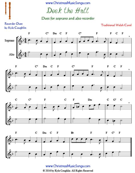 Christmas Music Sheets For Recorder Christmas Duet Collection For
