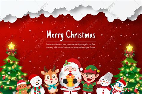 Christmas Poster Template With Santa Claus Friends