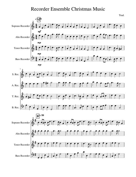 Christmas Sheet Music for Recorder Ensemble & Quartet