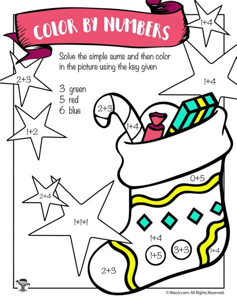 Christmas Stocking Math Addition Coloring Page Woo! Jr. Kids