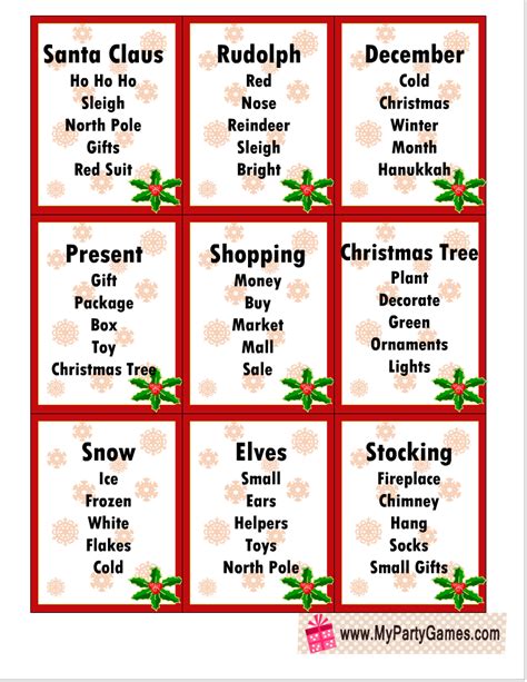 Christmas Taboo Cards Printable