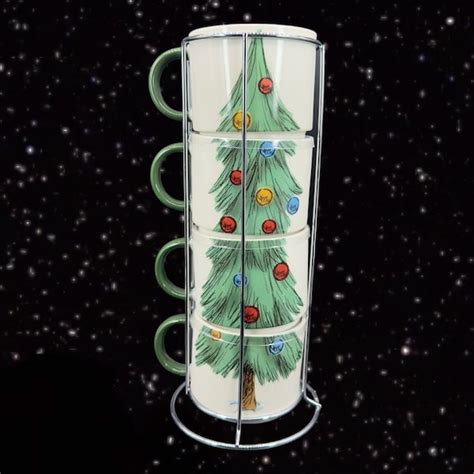 Christmas Tree 4 Pcs Stacked Coffee Cup Mug Ceramic with Wire …