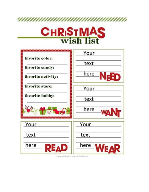 Christmas Wish List Template for MS Word