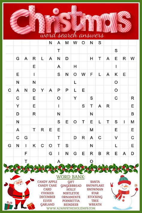 Christmas Word Search Answers Key Word Search Printable