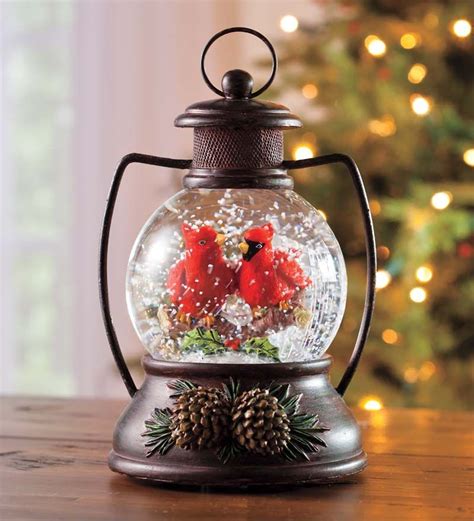 Decorative battery-operated snow globe Christmas lantern; Ope