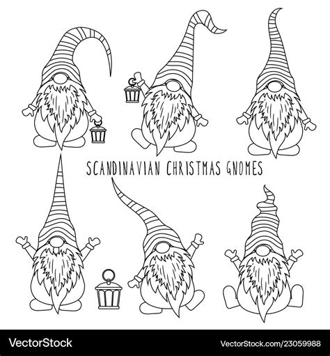 Christmas gnomes collection for coloring Vector Image