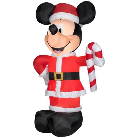 Deck the yard with an airblown inflatable mickey mouse and Minnie mouse Christmas present scene! Dressed for the season in Santa outfits, our mickey and Minnie inflatable features Minnie inside a green gift box. It makes an eye-catching addition to your outdoor Christmas decorations. The setup is super simple. 